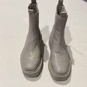 Gray Leather Ankle Boots